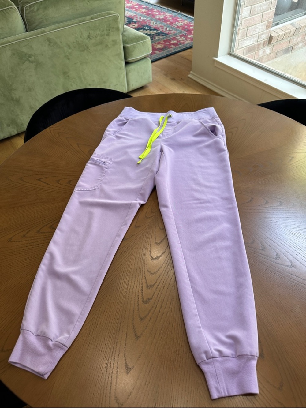 Figs Lavender Jogger Pants with Neon Yellow Drawstring